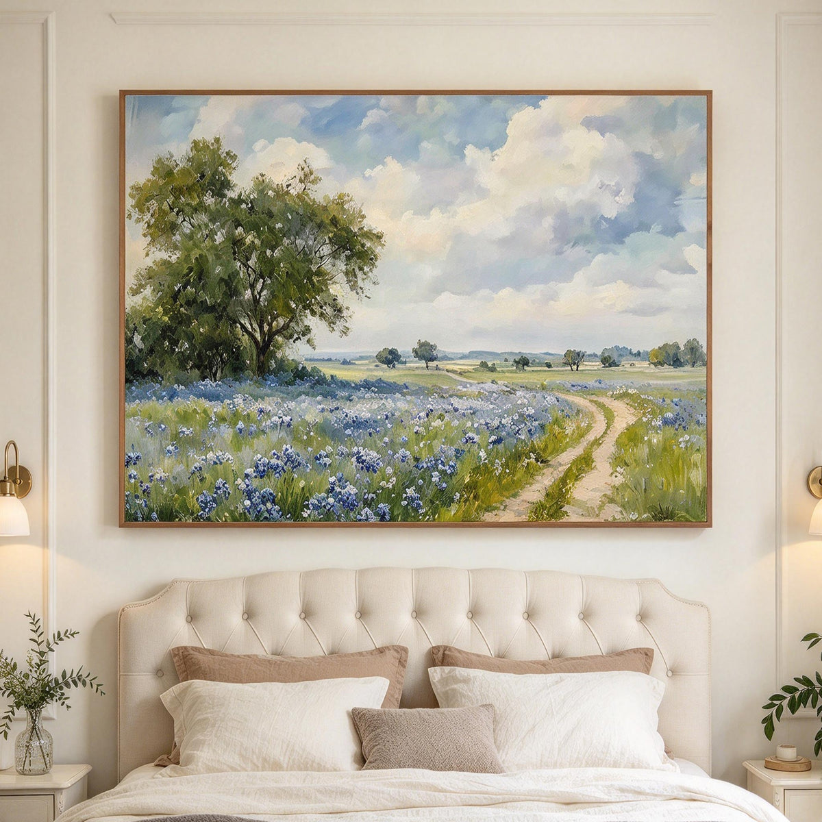 Blue Wildflower Meadow Landscape Wall Art #LS071