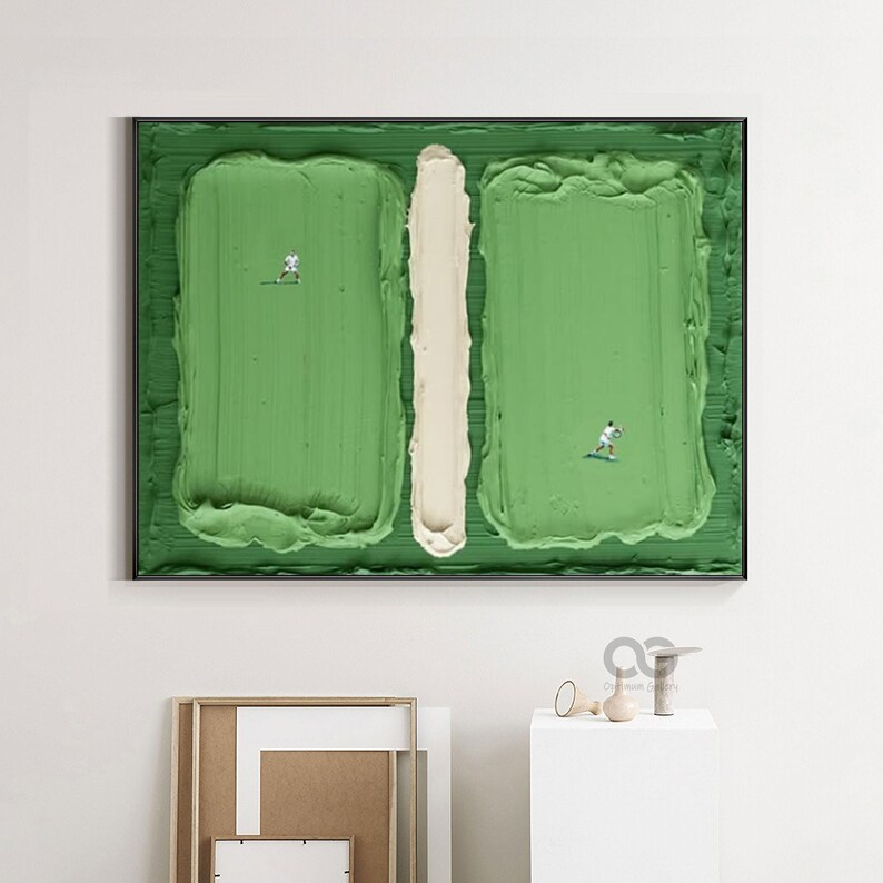 Textured Abstract Wall Art with Figures – Olive Green Canvas Painting #CP020
