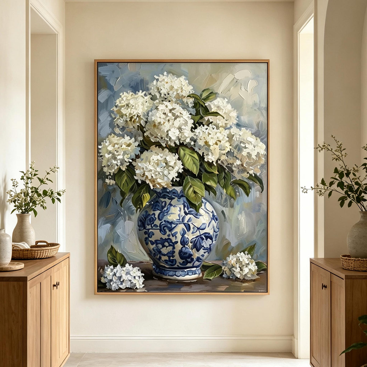 White Hydrangea Vase Wall Art #FL072