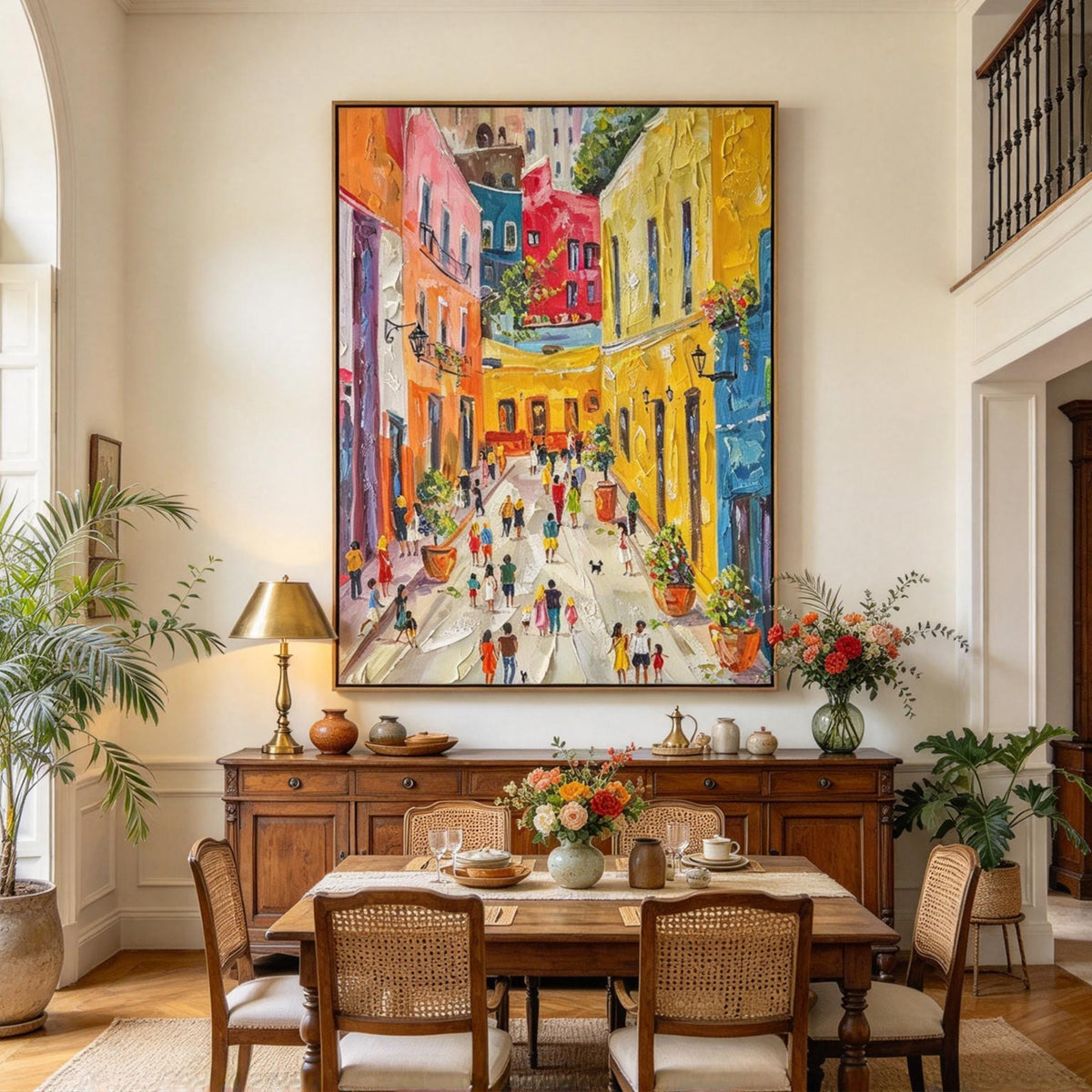 Colorful Street Scene Textured Oil Painting #CA012