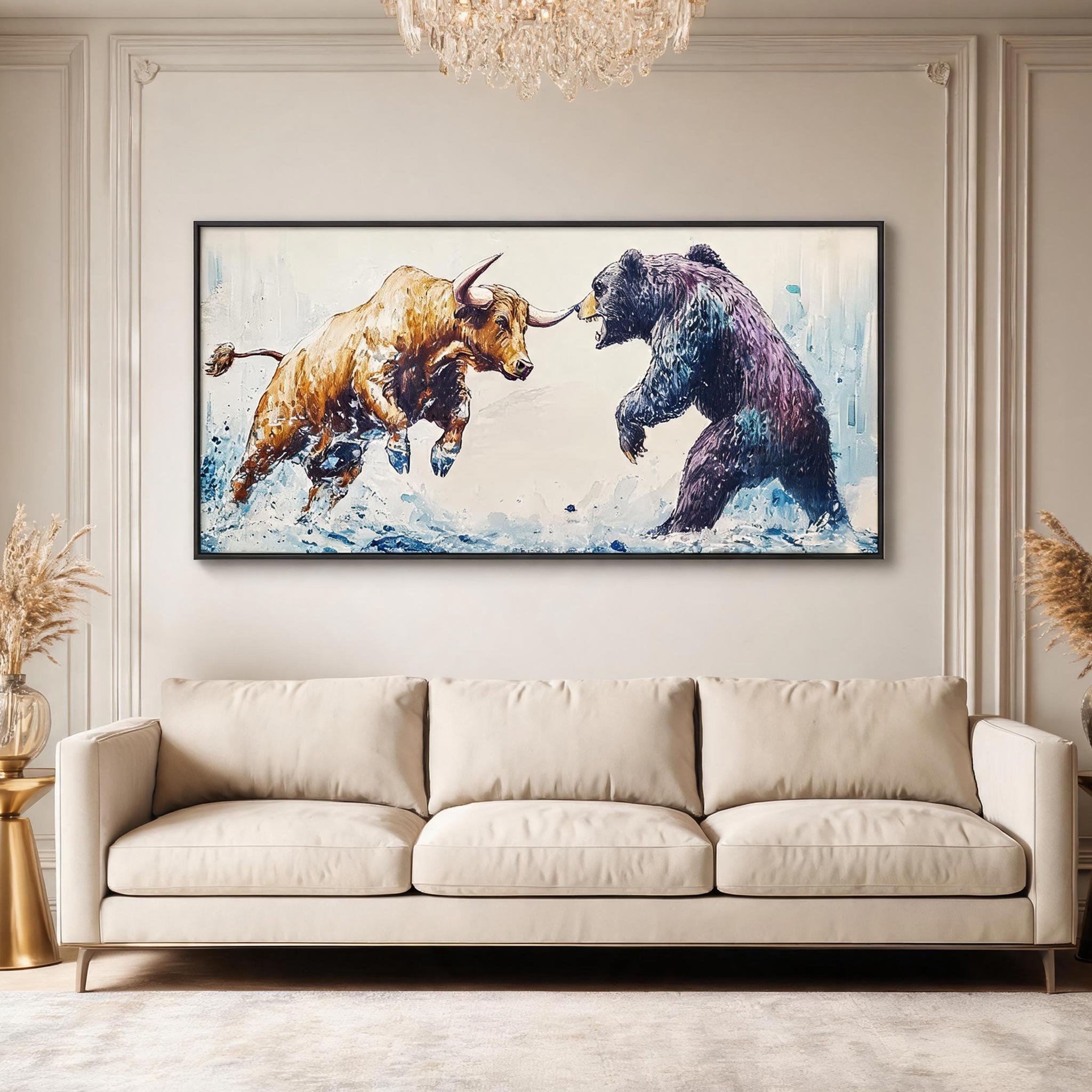 Bull vs Bear | Modern Animal Wall Art #AT042