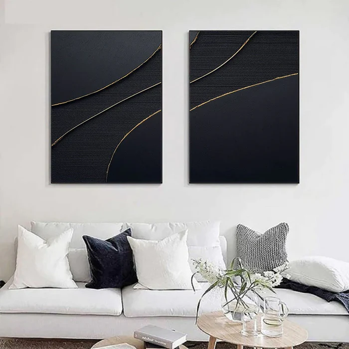 Black Plaster Art Minimalist Textured Painting Set of 2 #BT012