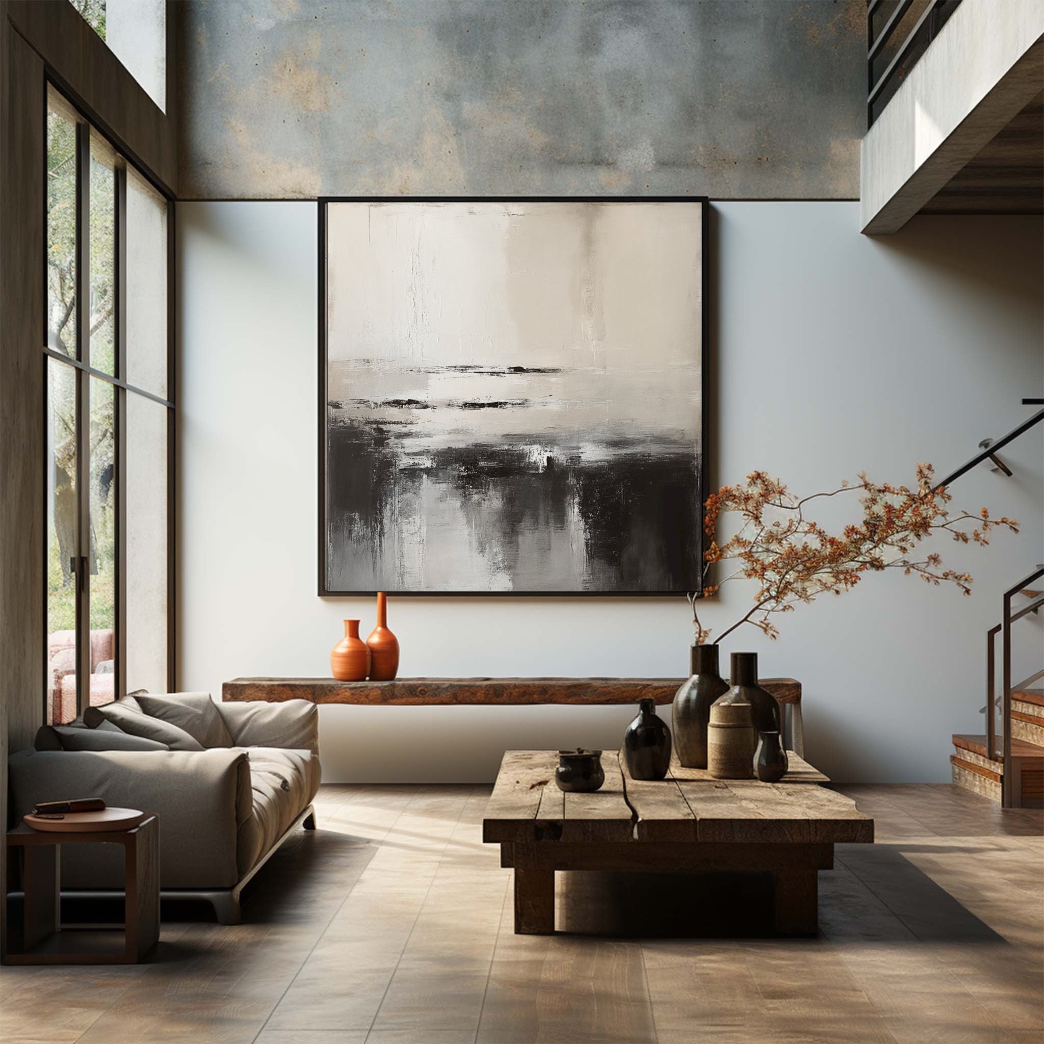 Abstract Landscape With Black White Painting #AB003