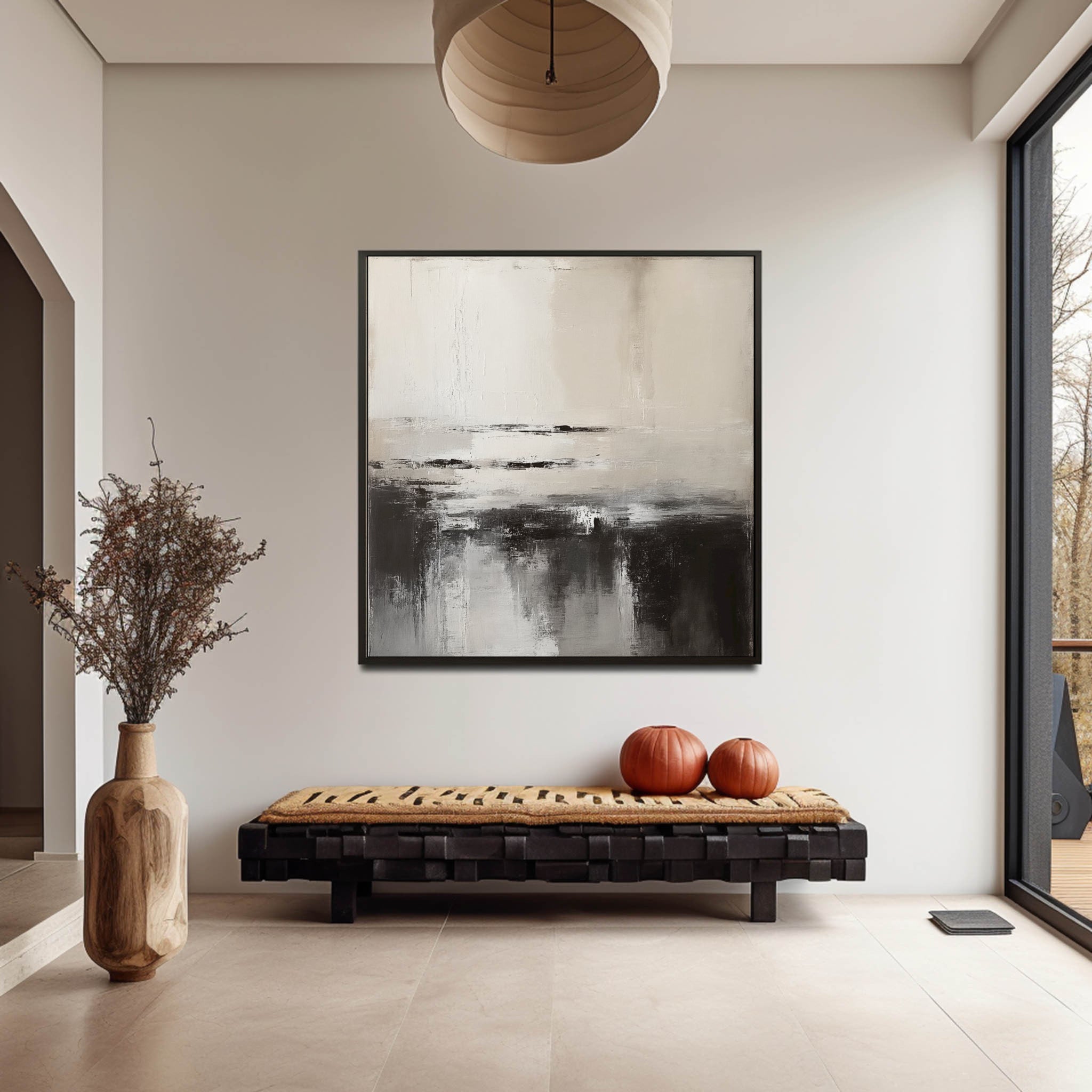 Abstract Landscape With Black White Painting #AB003