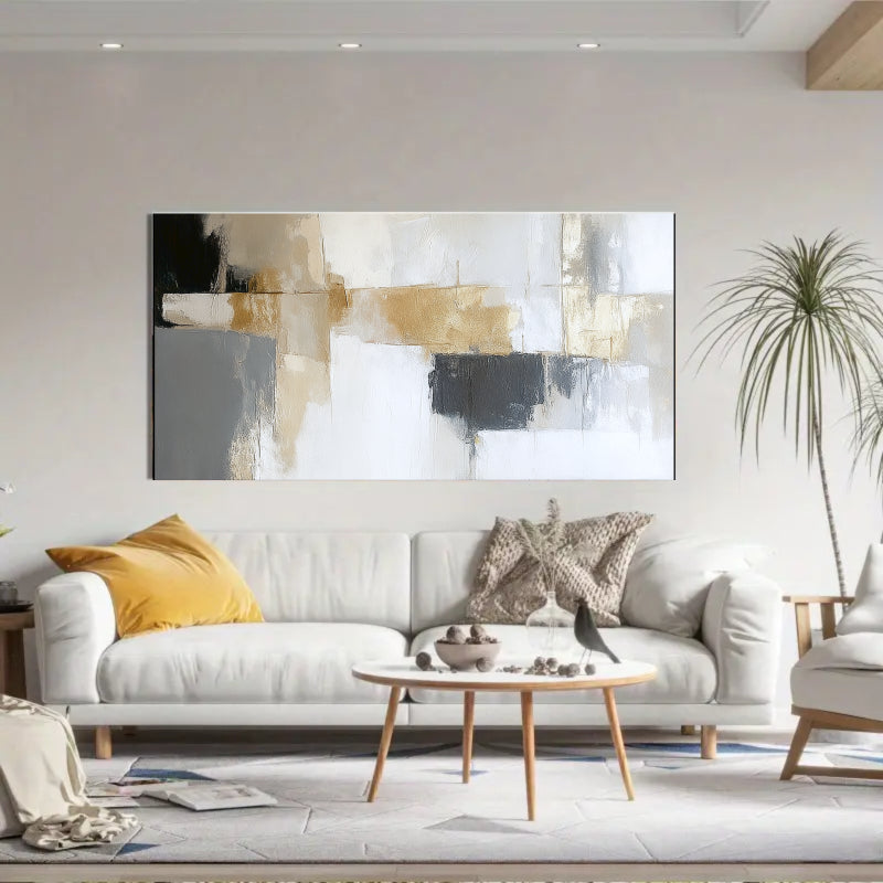 Modern Abstract Wall Art Painting - Gold, Black #AB014