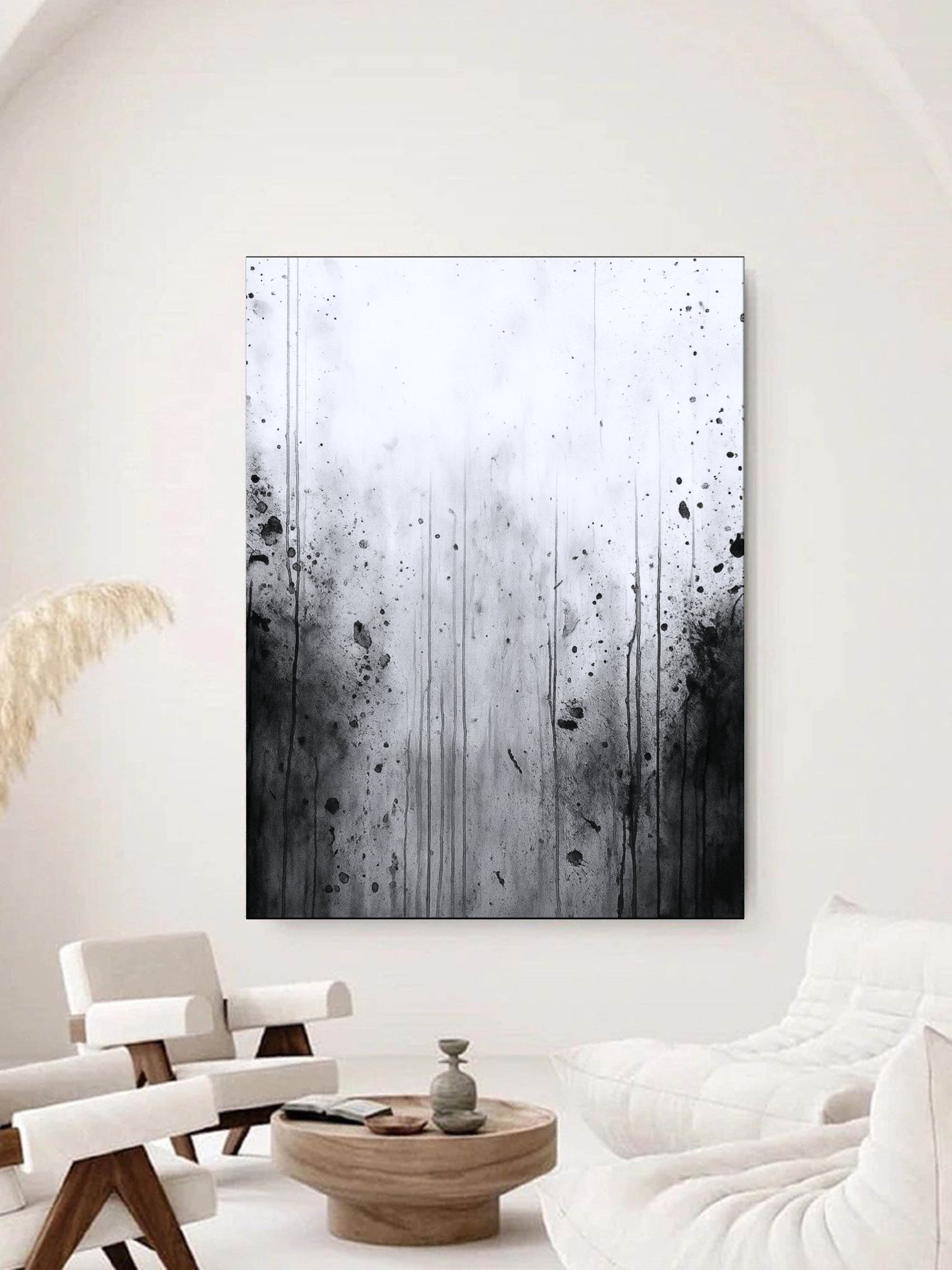 Modern Abstract Black and White Wall Art Painting Minimalist Style #AB010