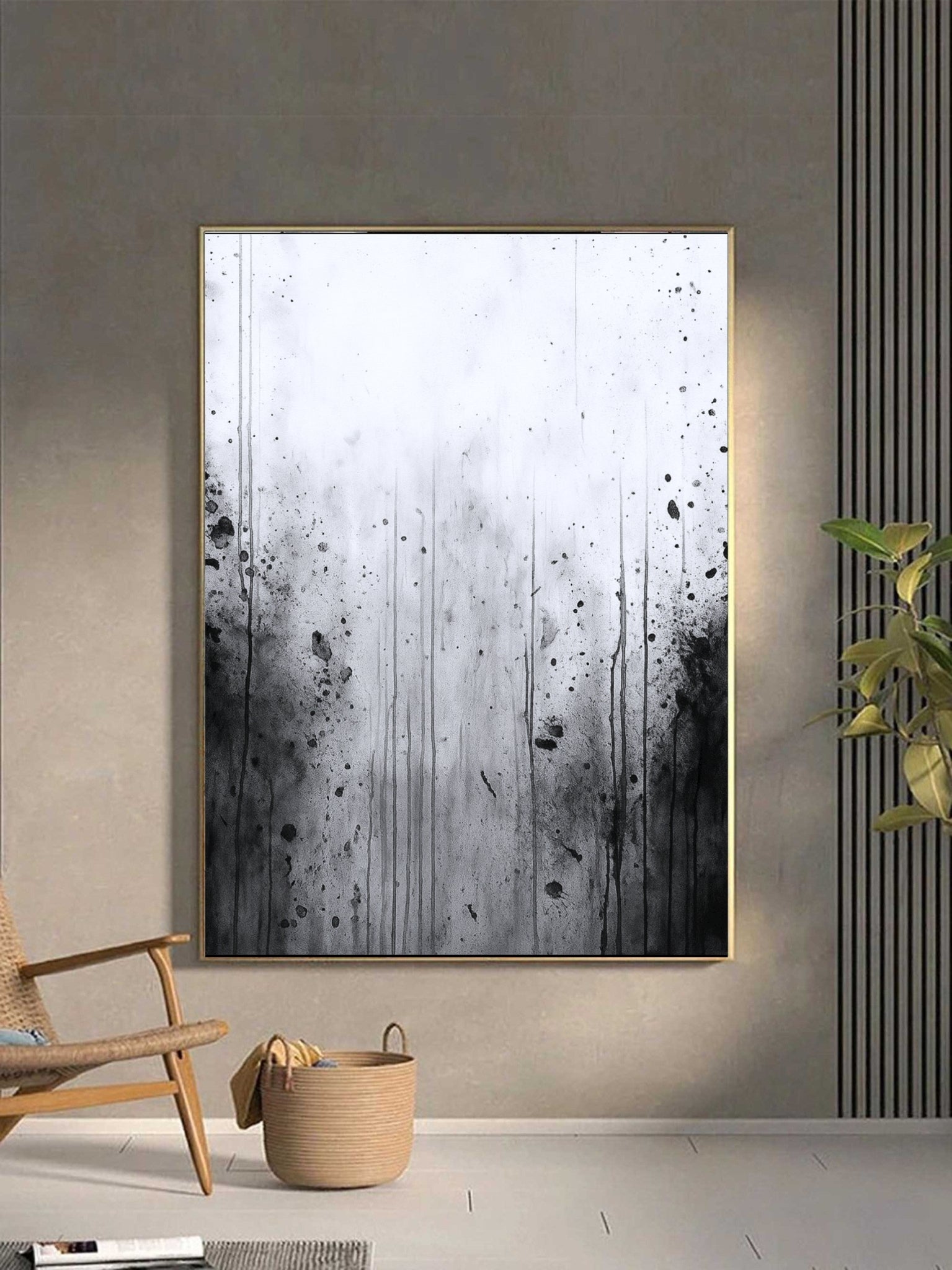 Modern Abstract Black and White Wall Art Painting Minimalist Style #AB010