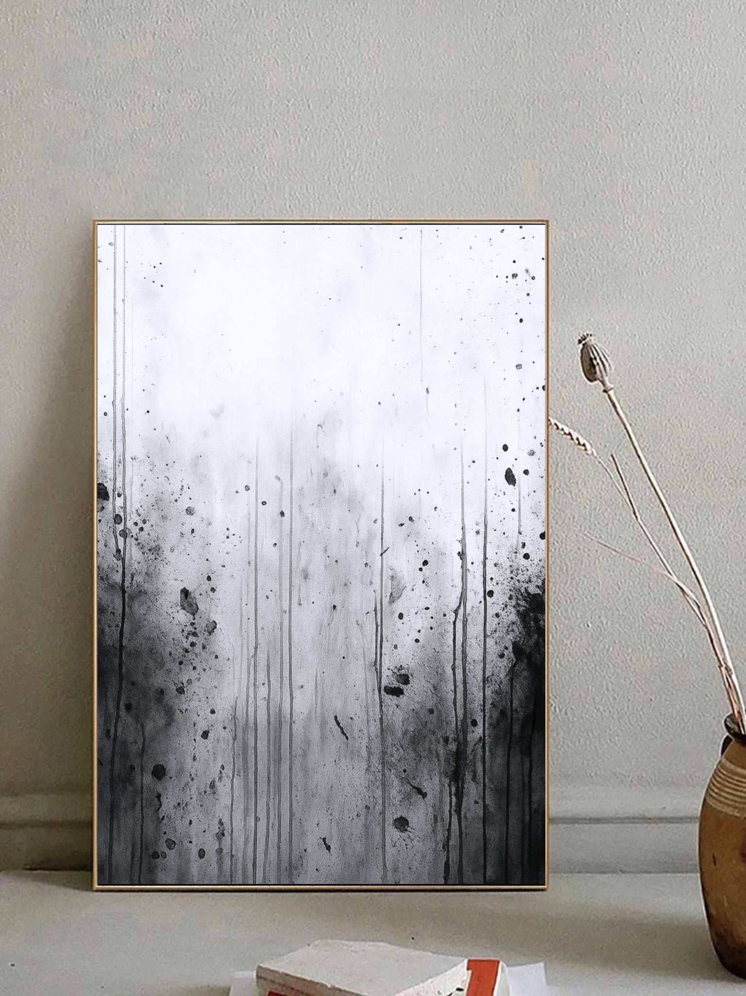 Modern Abstract Black and White Wall Art Painting Minimalist Style #AB010
