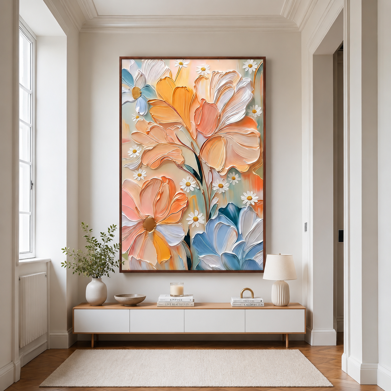 Peach & Blue Floral Wall Art #FL047