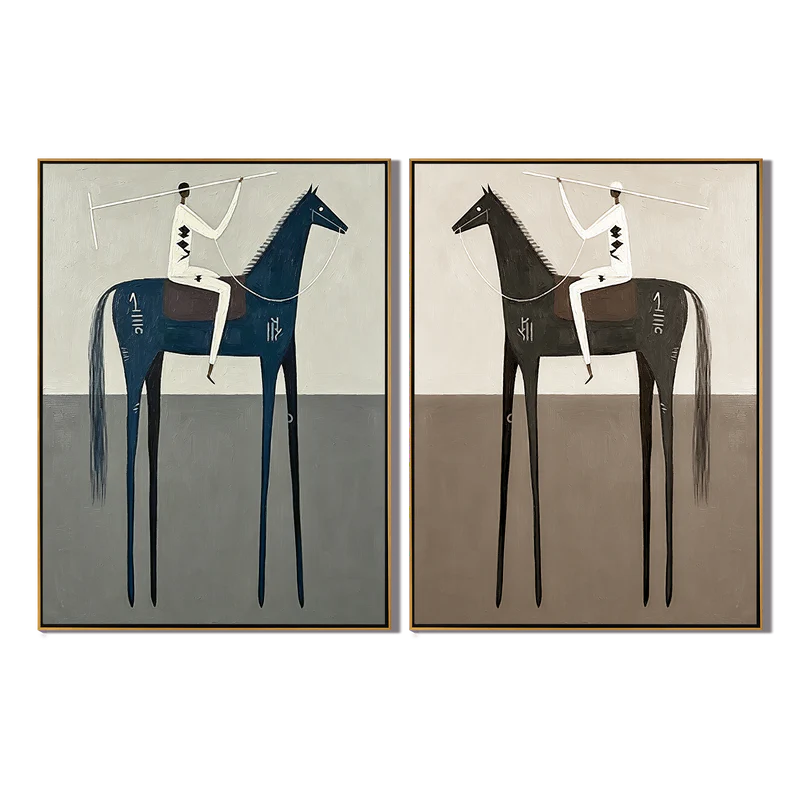 Blue Sentinel – Whimsical Geometric Horse Painting #HA058