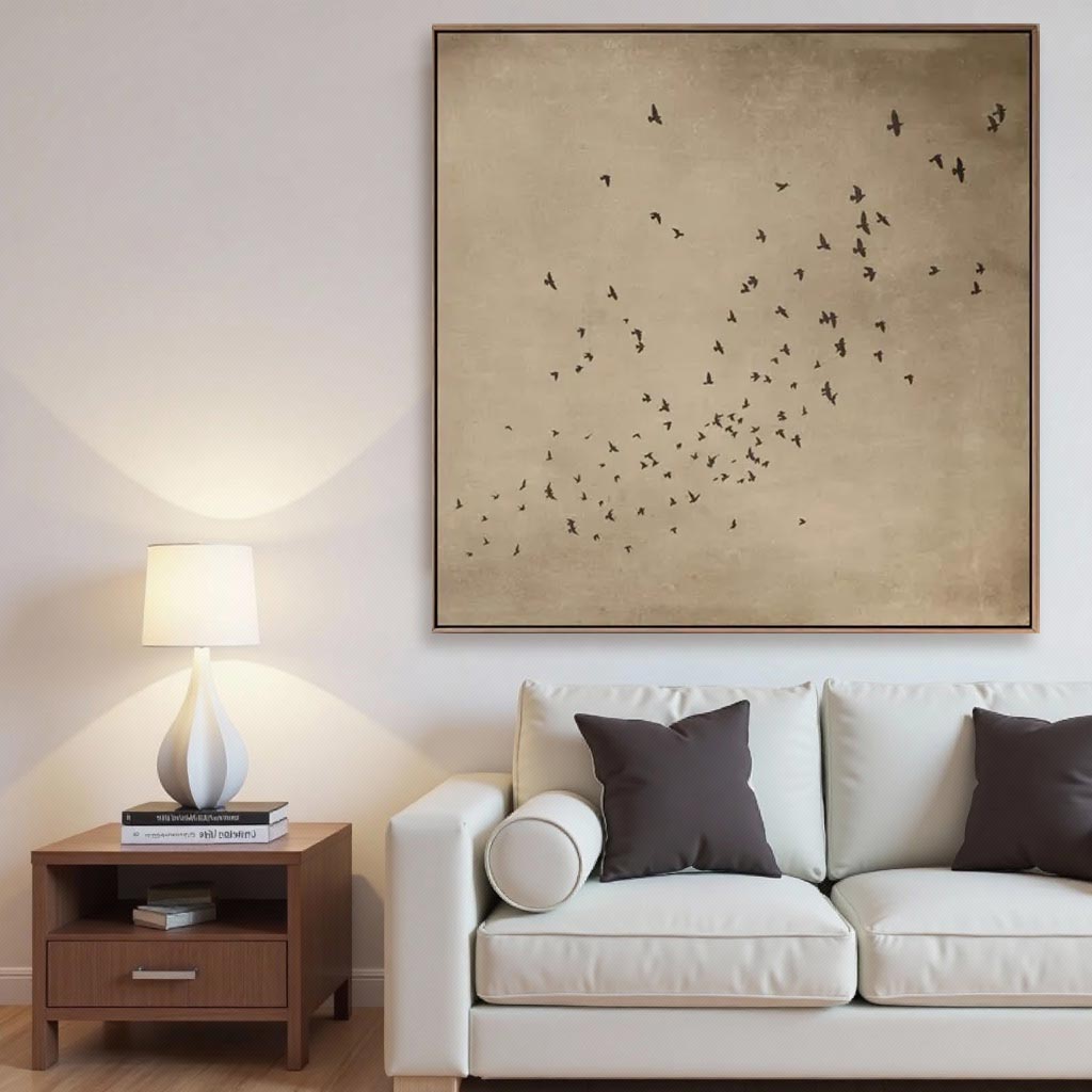 Minimalist Abstract Birds Oil Painting – Hand-Painted Neutral Wall Art #GT005