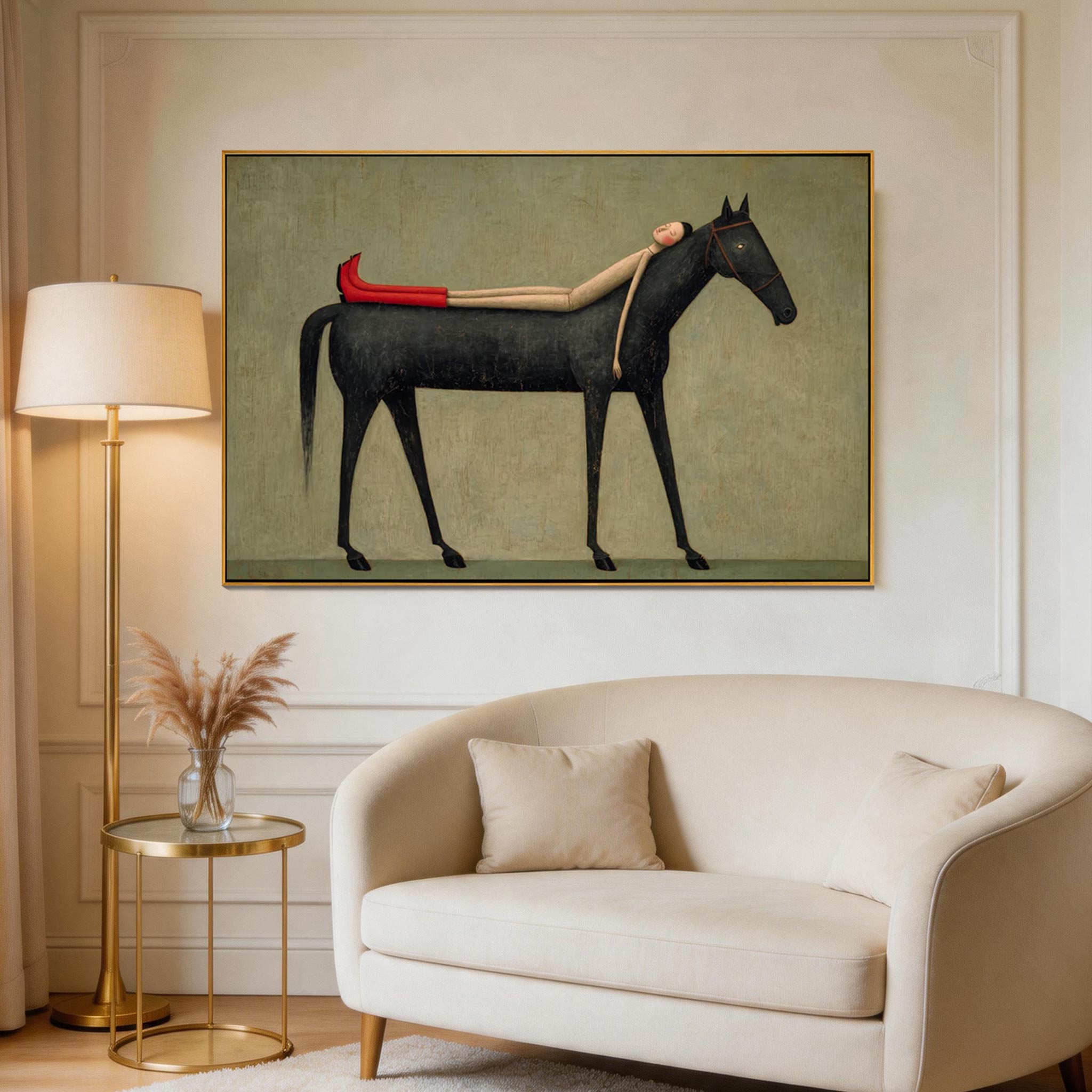 Carried — Woman & Black Horse Surrealist Canvas Wall Art #HA040
