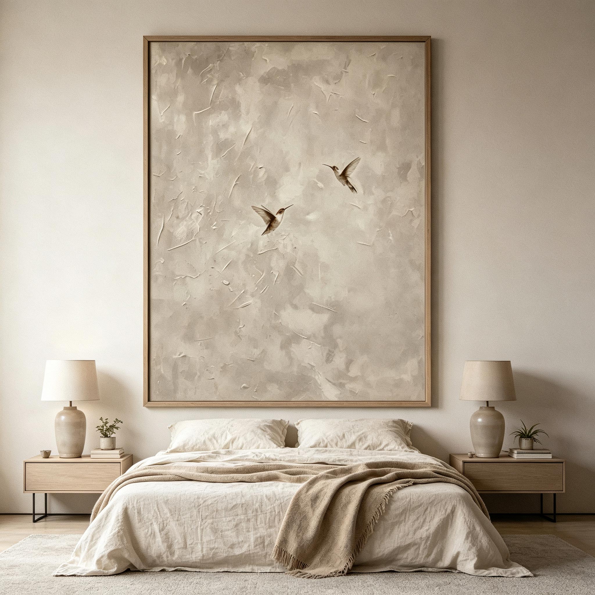 In Flight – Wabi-Sabi Textured Hummingbird Painting #AN002