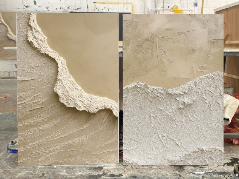 Beige & Brown Textured Minimalist Wall Art Set of 2 #BM001