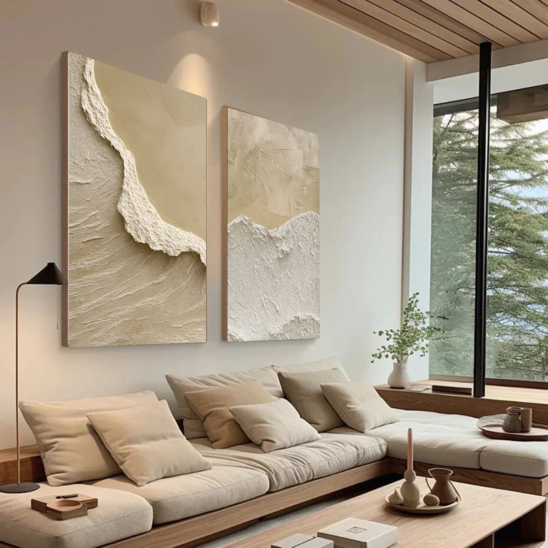 Beige & Brown Textured Minimalist Wall Art Set of 2 #BM001