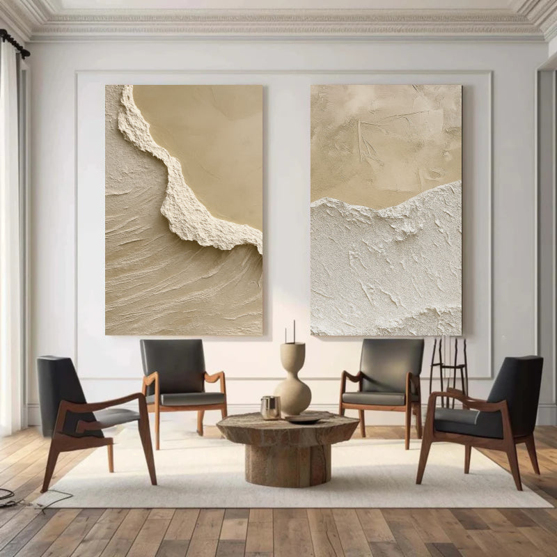 Beige & Brown Textured Minimalist Wall Art Set of 2 #BM001