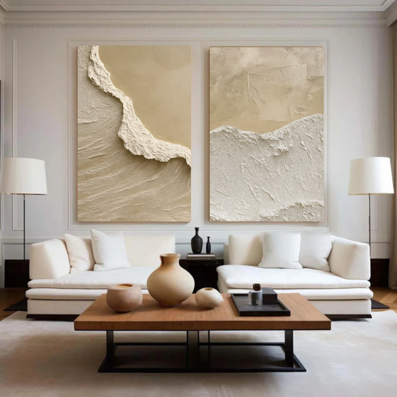 Beige & Brown Textured Minimalist Wall Art Set of 2 #BM001