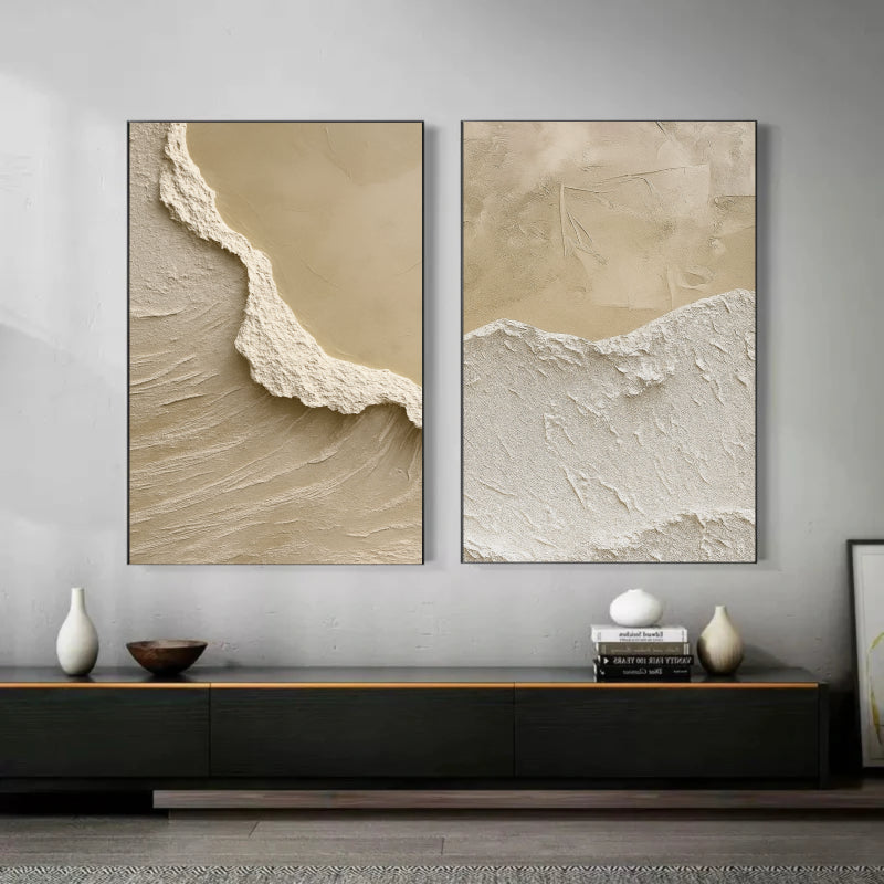Beige & Brown Textured Minimalist Wall Art Set of 2 #BM001