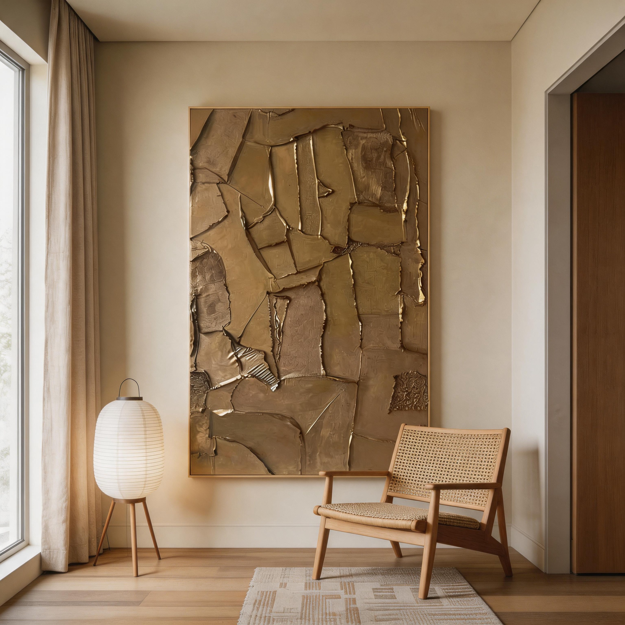 Gold Fault — Crackle Mosaic Impasto Canvas Wall Art in Bronze & Gold #GT007