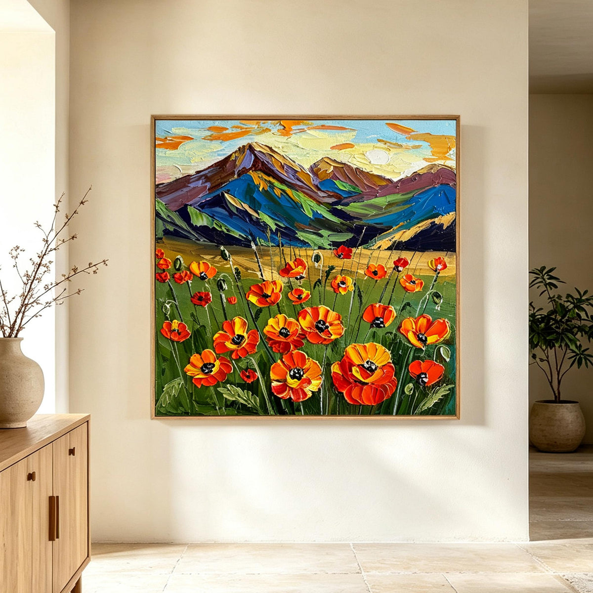 Poppy Mountain Landscape Wall Art #FL079
