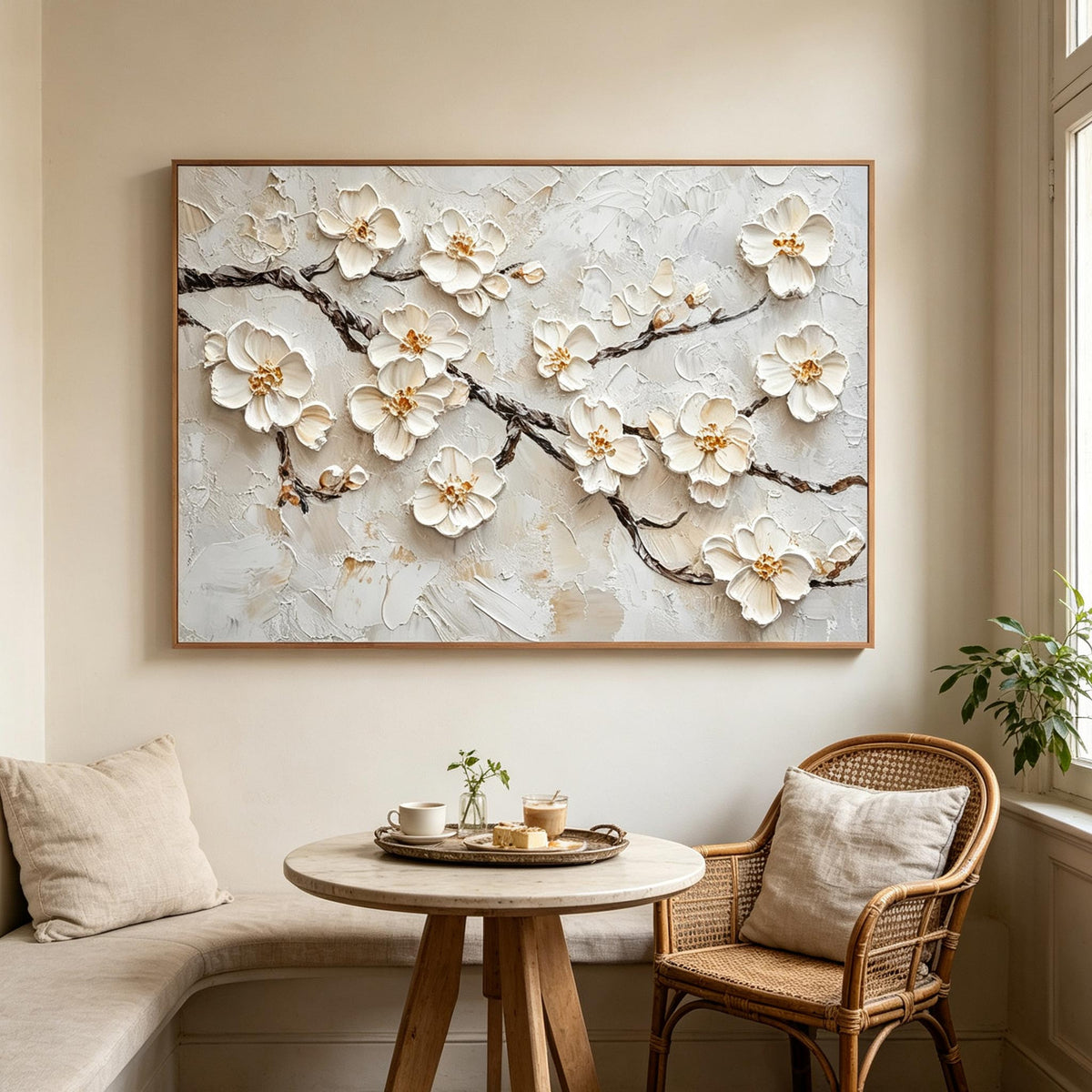 White Blossom Branch Textured Wall Art #FL062