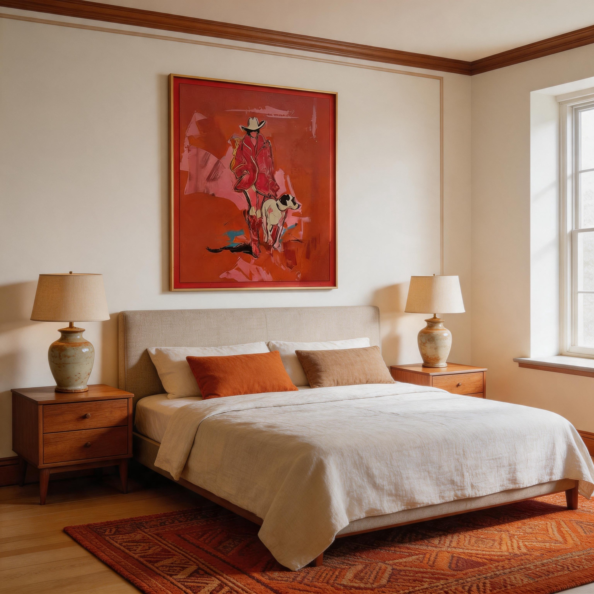 Red Country — Abstract Cowboy & Dog Expressionist Canvas Wall Art #CP042