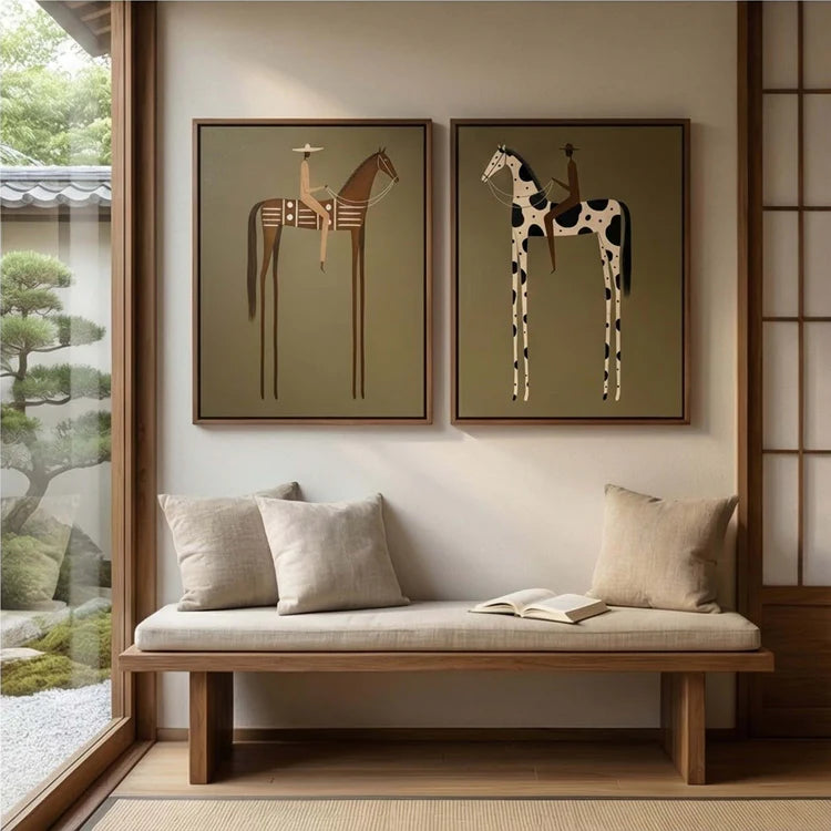 Modern Horse Rider Wall Art Long-Legged Duality Set of 2 HA023