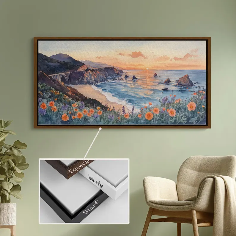 Coastal Sunset Wall Art – Large Ocean Landscape Canvas Painting #CP017