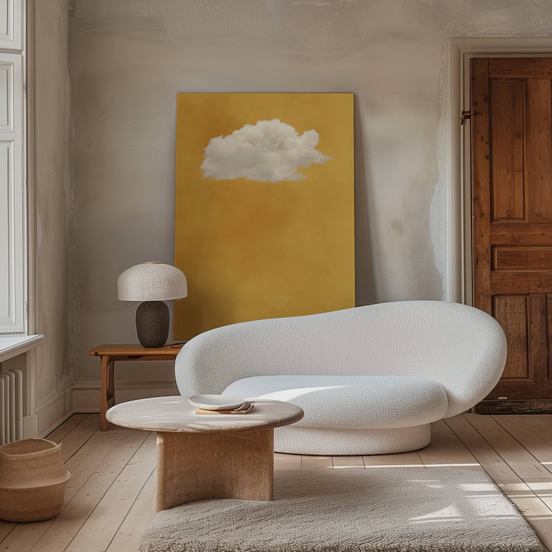 Golden Sky Cloud Canvas Wall Art — Minimalist Oil Painting #PP003
