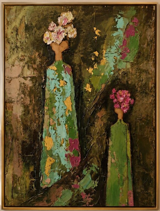 Floral Figure Wall Art | Textured Abstract Oil Painting #AB028