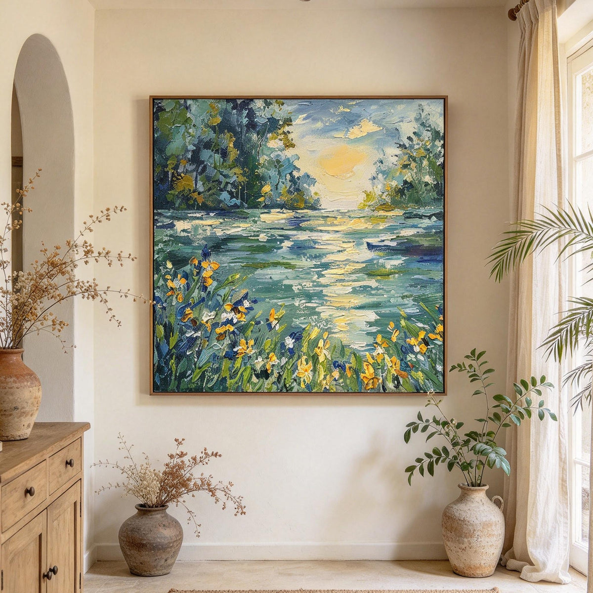 Impressionist Riverside Iris Flowers Wall Art #LS066