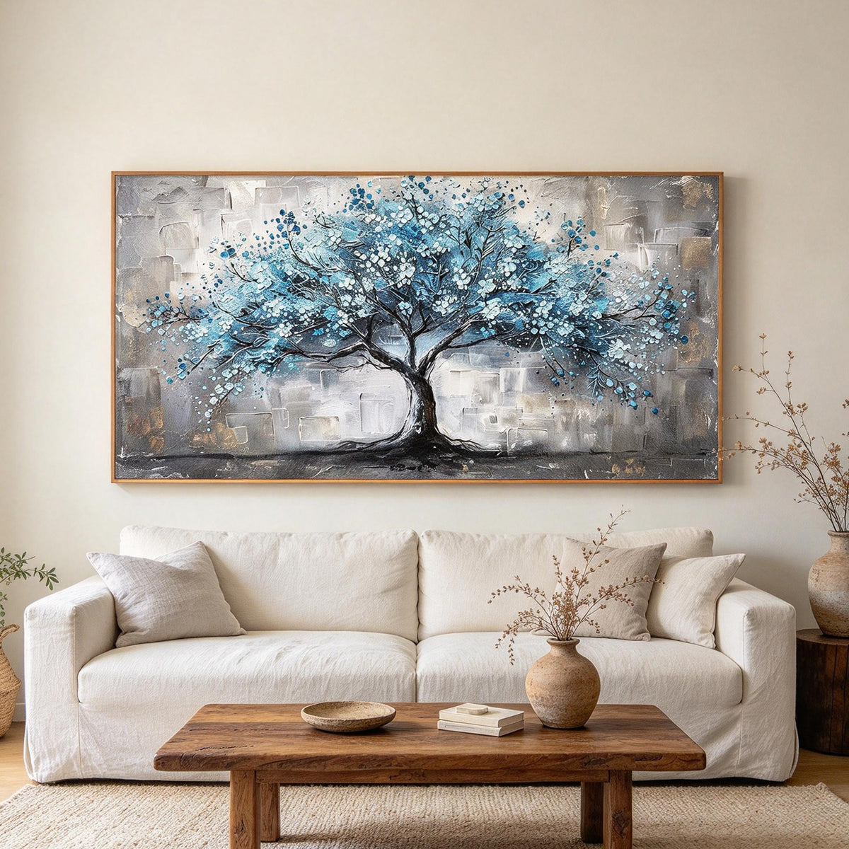 Blue Blossom Tree Textured Wall Art #LS081