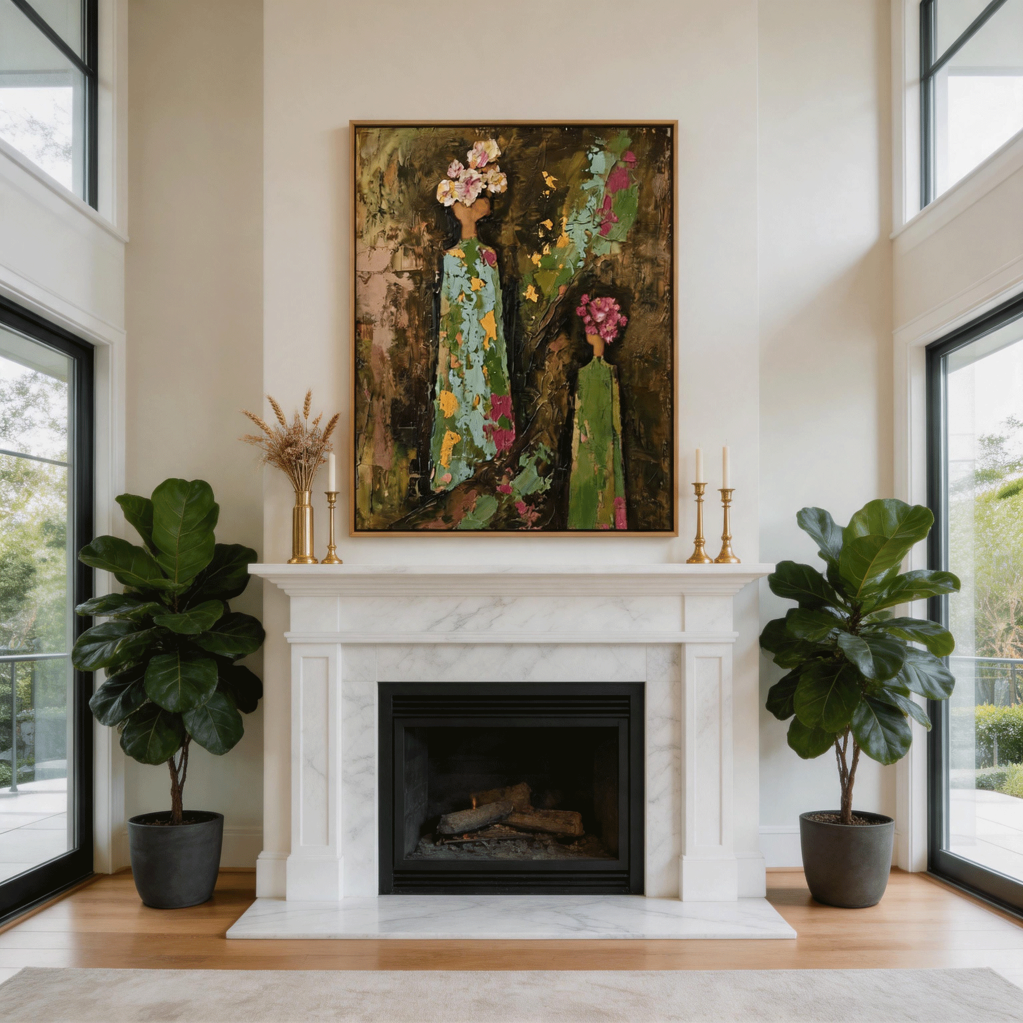 Floral Figure Wall Art | Textured Abstract Oil Painting #AB028