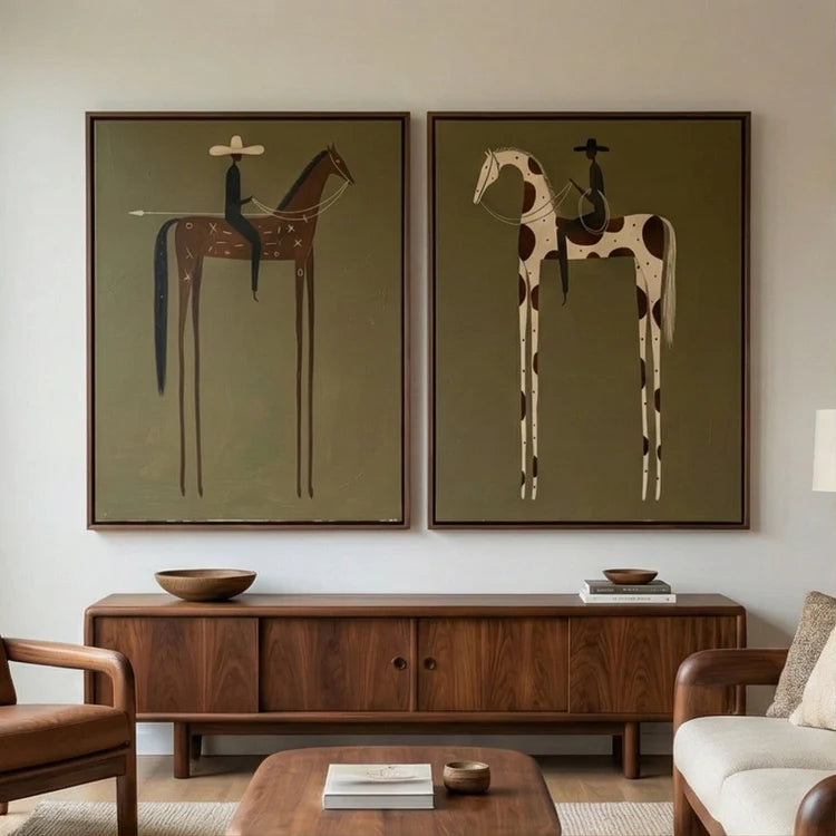 Modern Horse Rider Wall Art Desert Companions Set of 2 #HA024