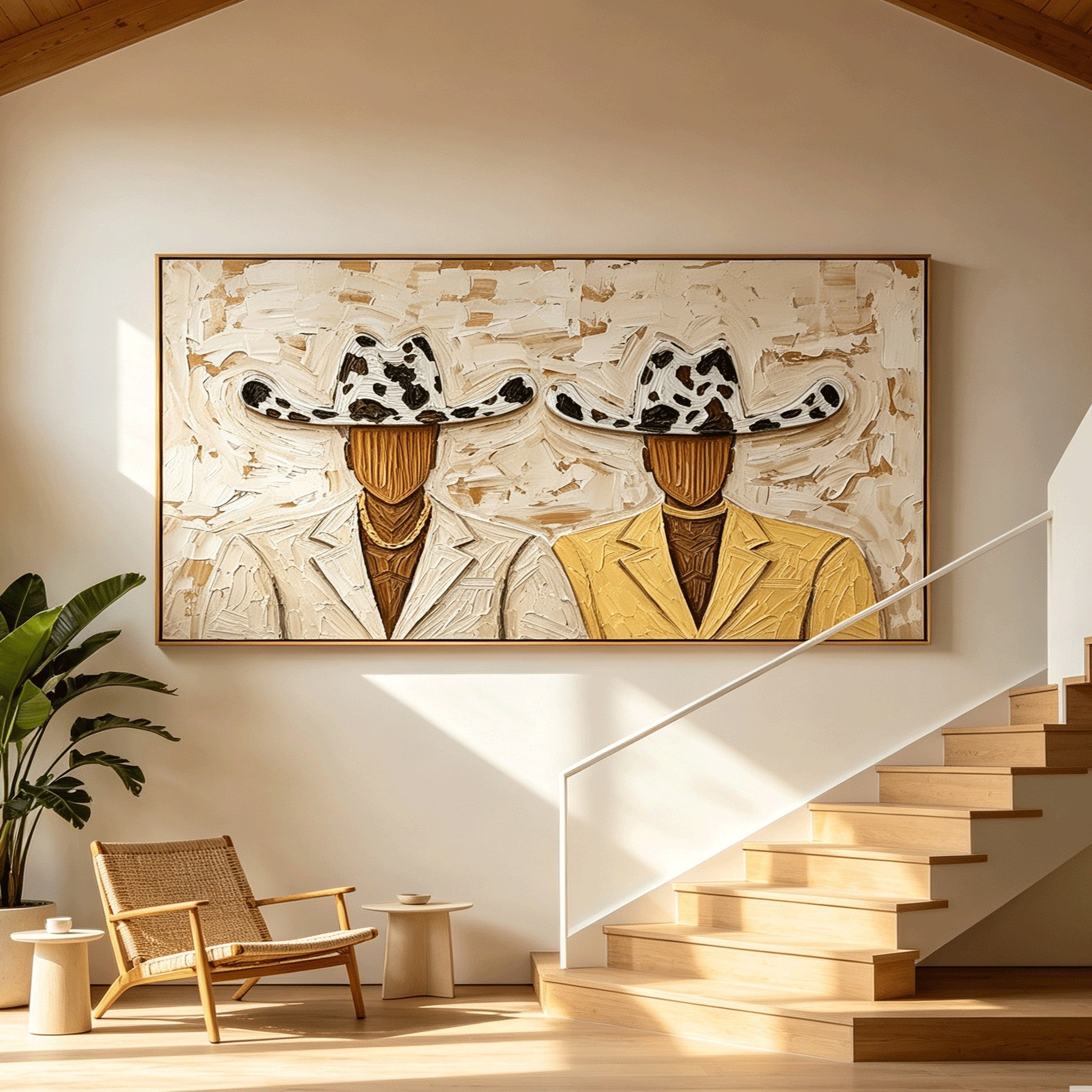 The Duo – Heavy Impasto Faceless Cowboy Painting #CP066