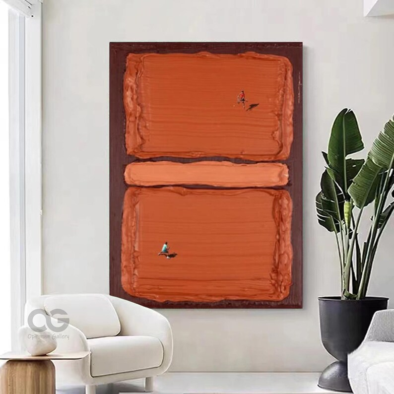 Vertical Textured Abstract Wall Art with Figures – Modern Orange Canvas #CP019