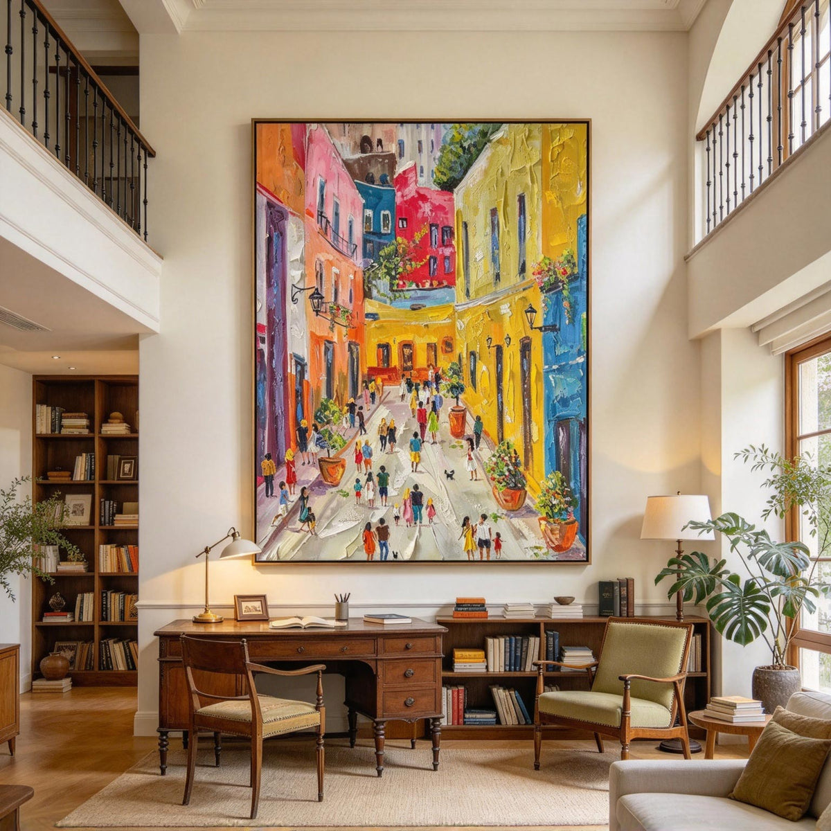 Colorful Street Scene Textured Oil Painting #CA012