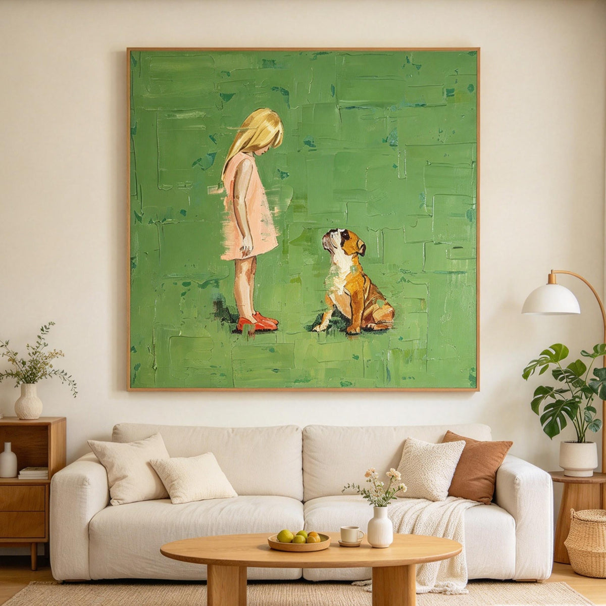 Girl and Dog on Green Wall Art #AN026