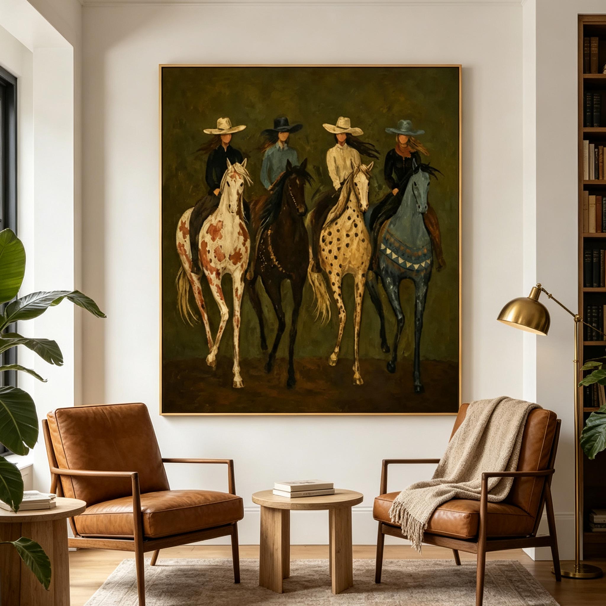 The Riders – Vintage Americana Cowgirl Painting #HA061
