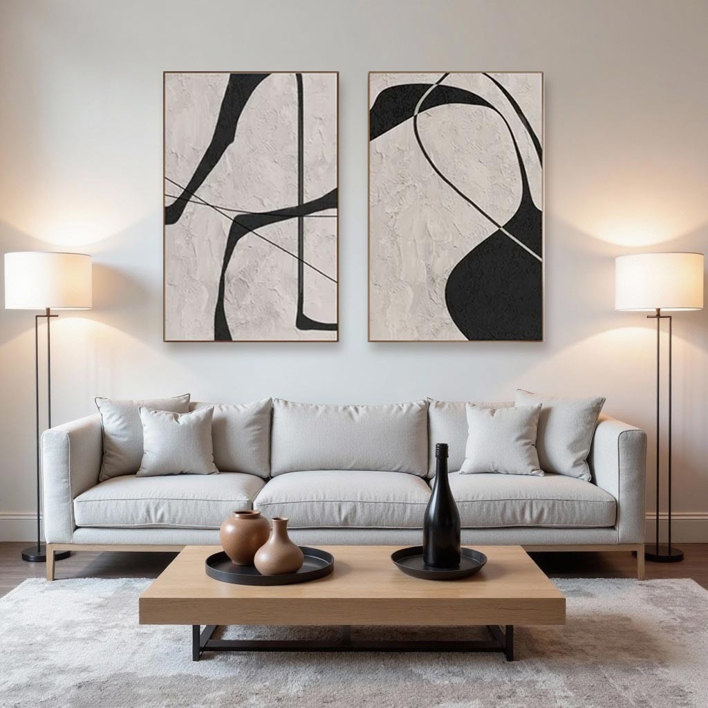 Beige & Brown Textured Minimalist Wall Art Set of 2 #BM006