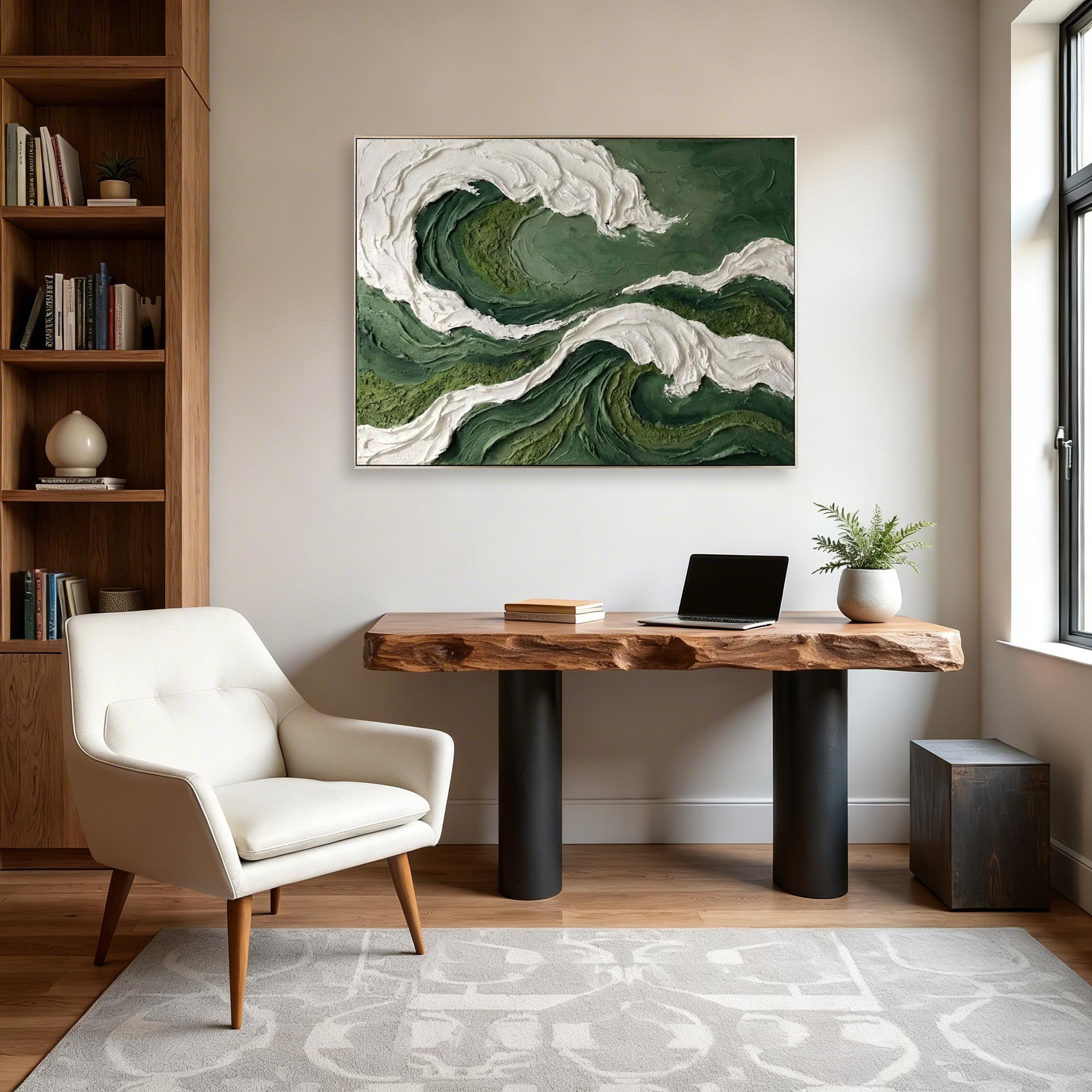 Green Ocean Wave Canvas Painting #CP002