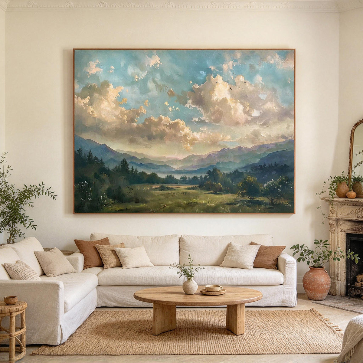 Golden Clouds Mountain Landscape Wall Art #LS086