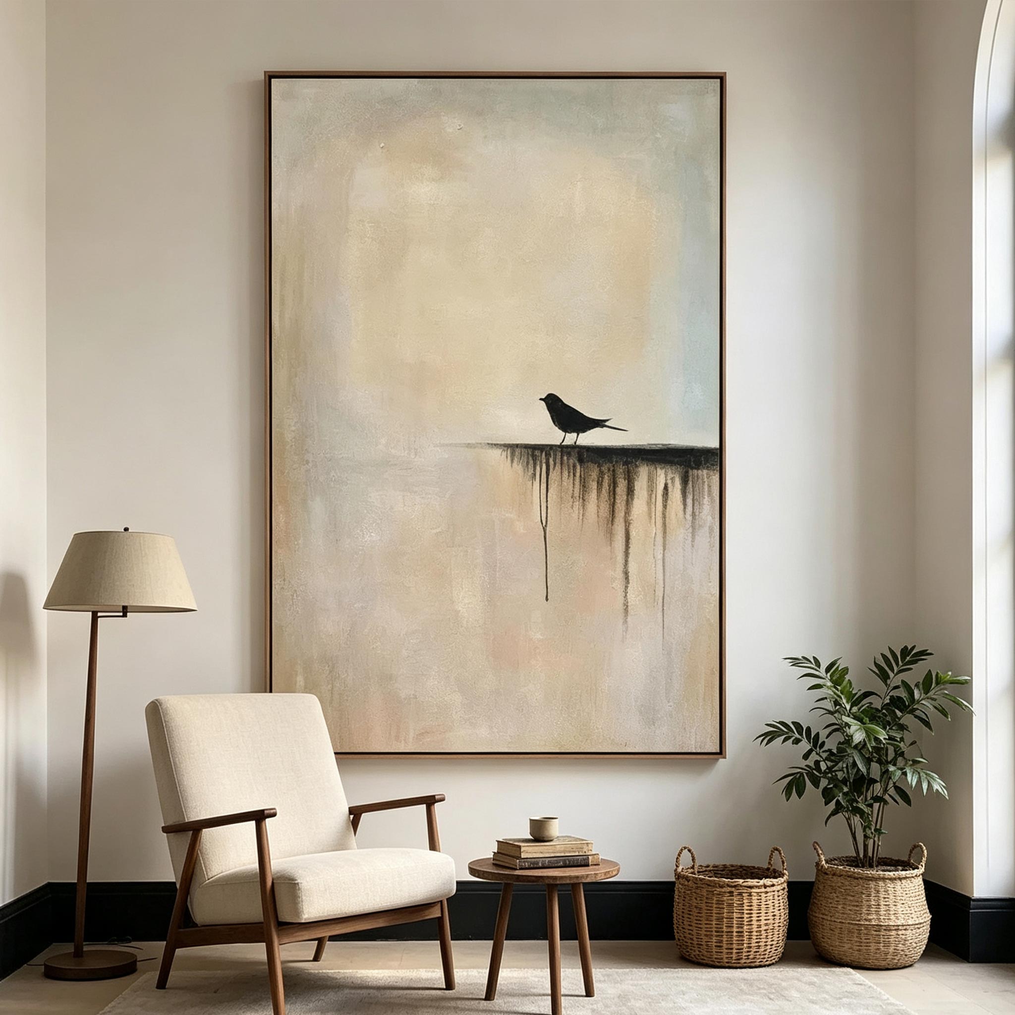 The Edge – Wabi-Sabi Minimalist Bird Painting #AN003