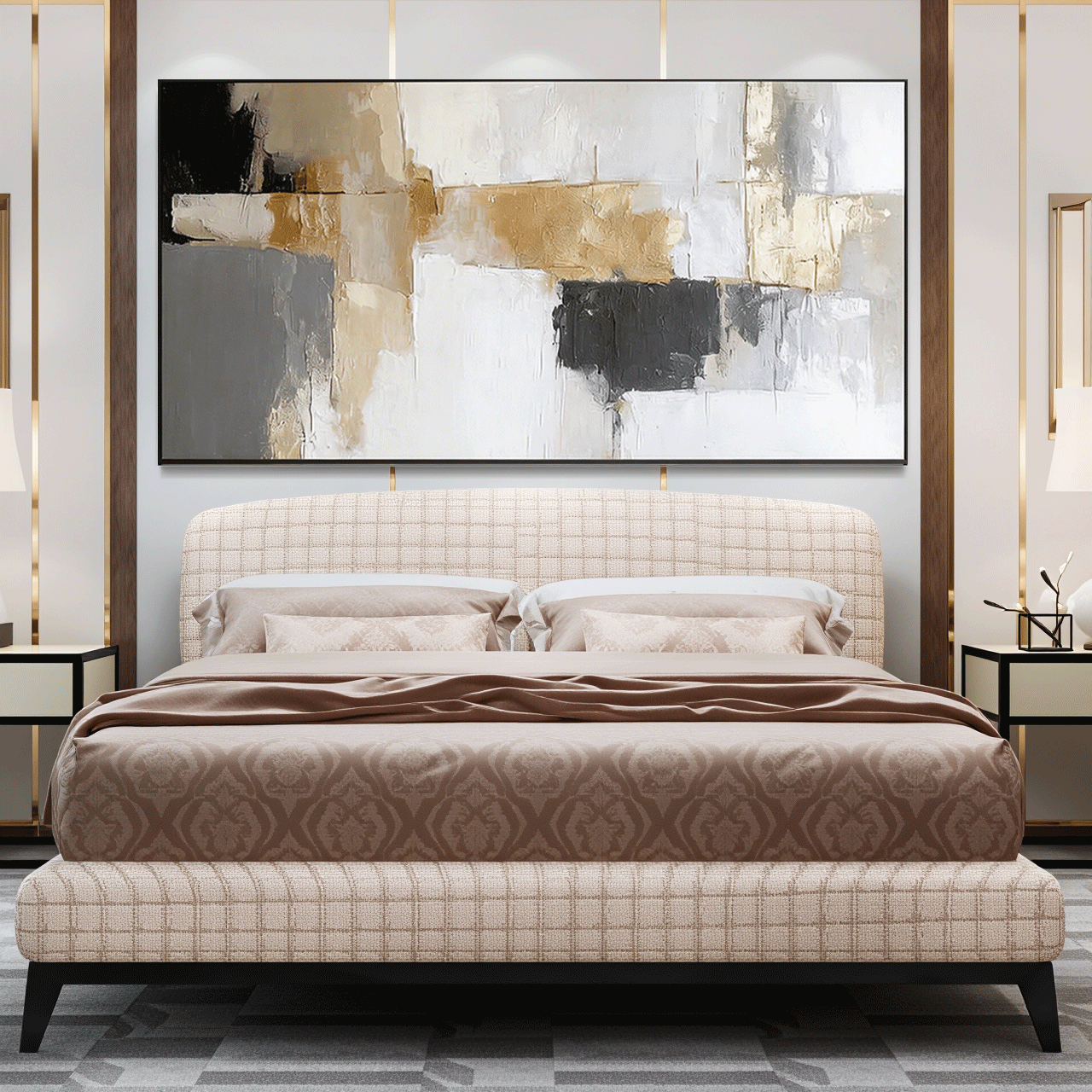 Modern Abstract Wall Art Painting - Gold, Black #AB014