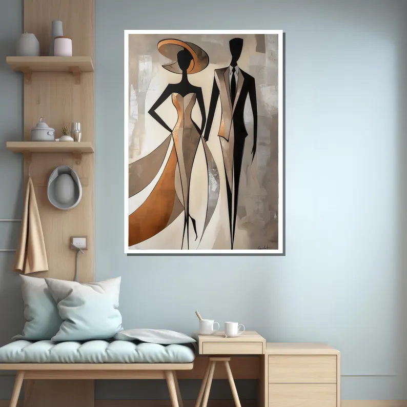Modern Fashion Wall Art – Elegant Couple Abstract Canvas #MA034