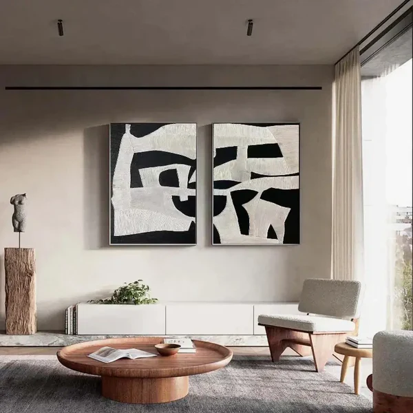 Black Plaster Art Minimalist Textured Painting Set of 2 #BT016