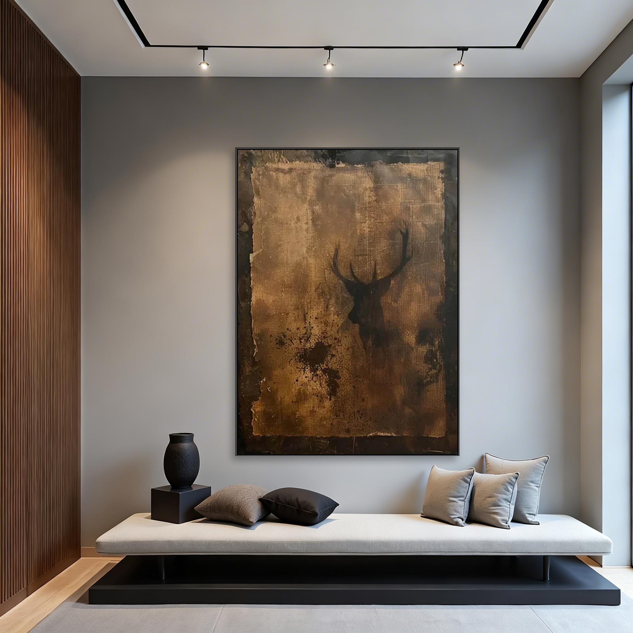 Rustic Deer Wall Art – Abstract Stag Canvas Painting #MA017