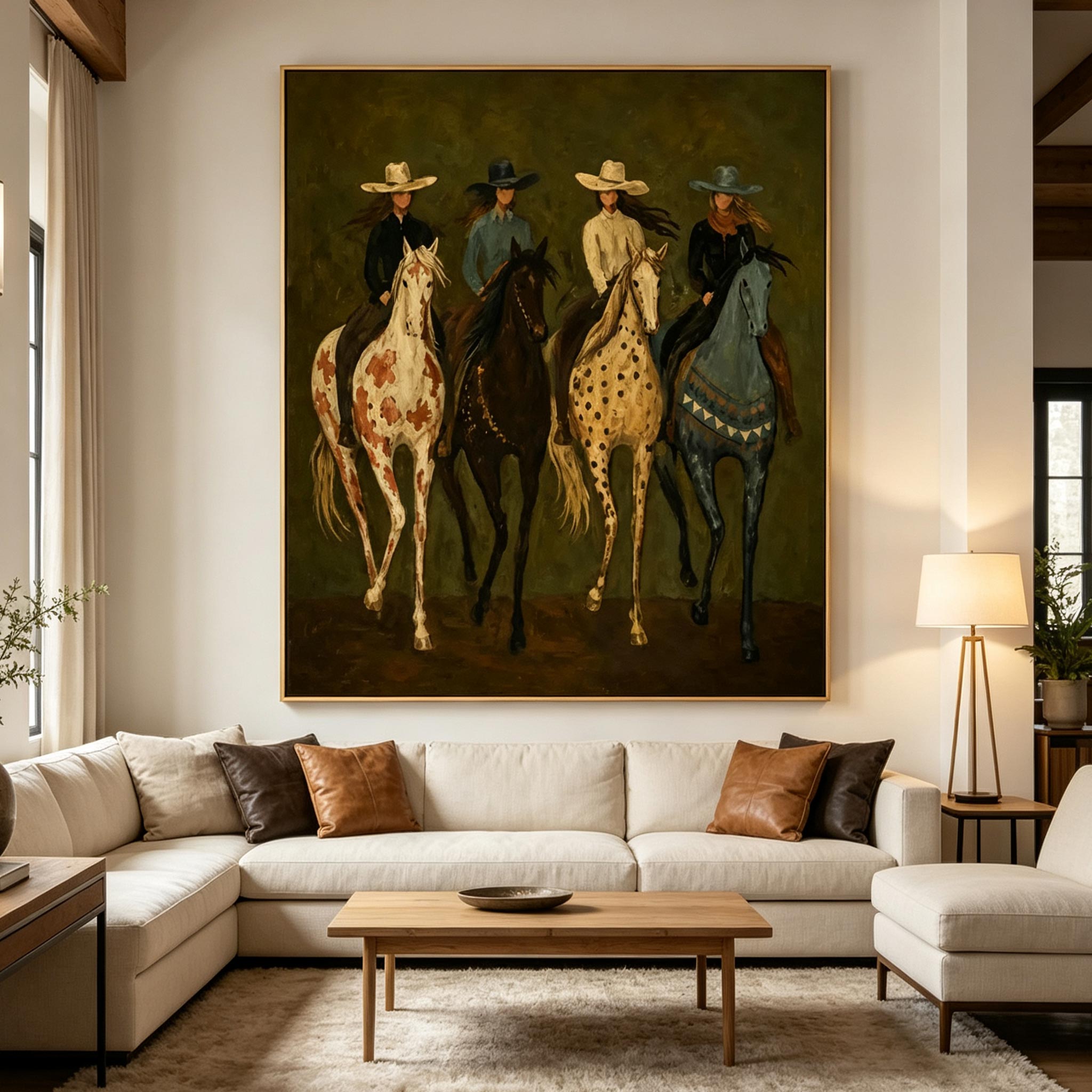The Riders – Vintage Americana Cowgirl Painting #HA061