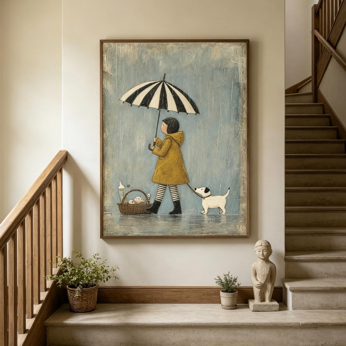 Girl in the Yellow Coat – Whimsical Storybook Figurative Painting #UP004