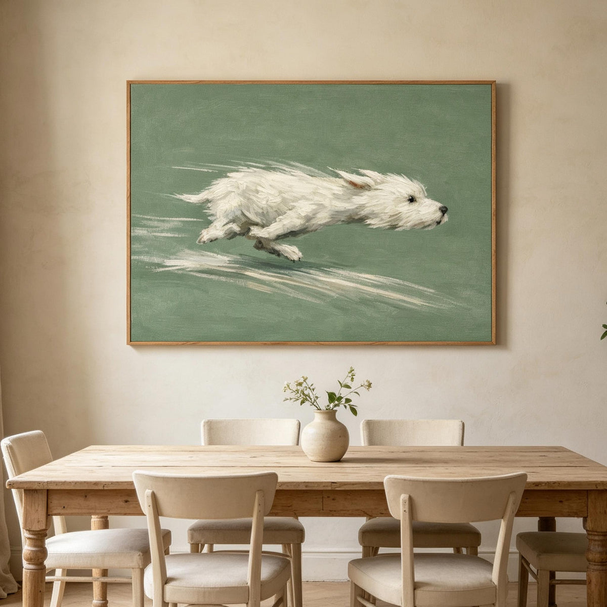 Running White Dog Wall Art #AN009